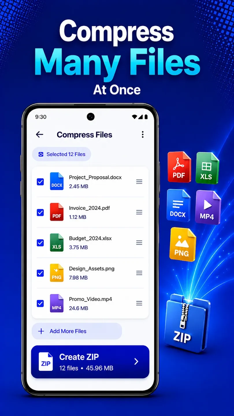 Selecting multiple files for batch ZIP compression