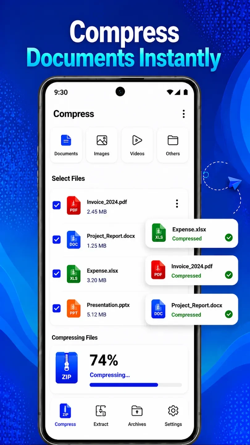 Document compression and progress in ZIP File Opener
